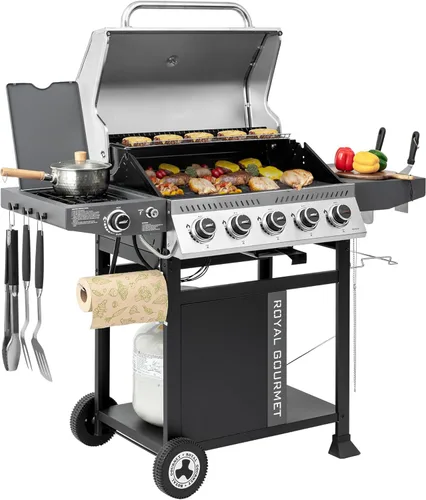 Royal Gourmet GA5406TS - Parrilla de gas propano de 5 quemadores con quemador lateral y quemador de sellado, parrilla de barbacoa de gas estilo