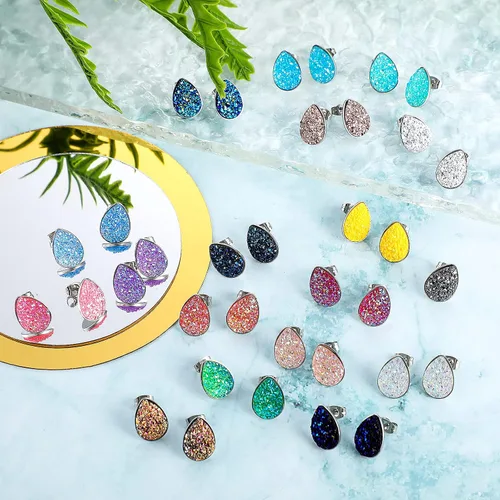 Miniatura 7 de Juego de 20 pares de aretes tipo dormilona de acero inoxidable, aretes perforados, joyería para mujer