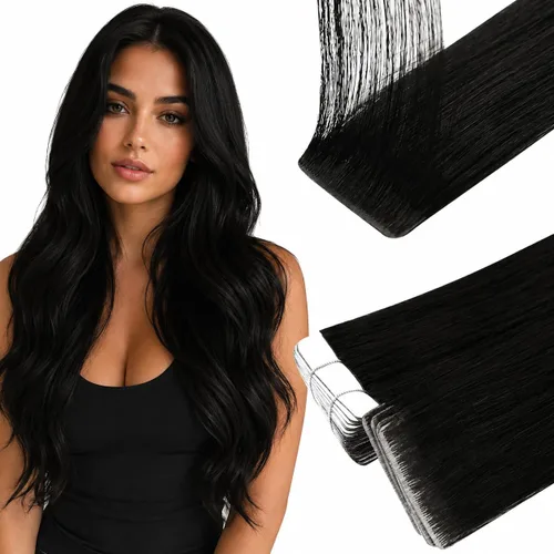 Miniatura 36 de Full Shine Invisi Edge - Extensiones de cabello con cinta adhesiva invisible de 36 cm, color 1 negro, máquina Remy, extensiones de cabello humano