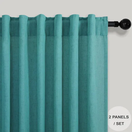 Miniatura 177 de Cortinas de lino gris claro, 2 paneles, presillas traseras, bolsillo para cortinero, semitraslúcidas, ahorran energía, estilo rústico, arpillera