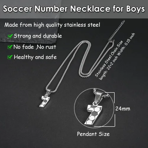 Miniatura 3 de ZRAY Collar de número de fútbol para niños, colgante de fútbol de acero inoxidable, cadena de plata de 22+2 pulgadas, regalo de fútbol personalizado