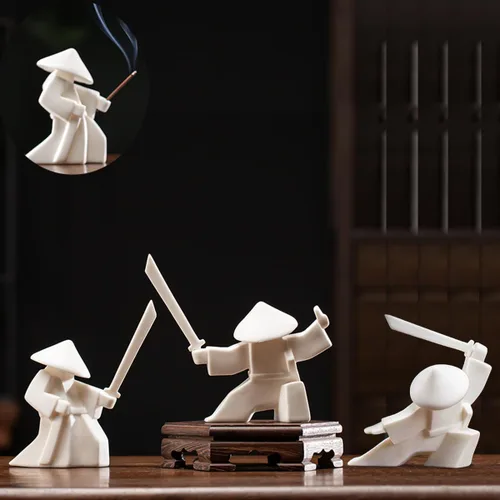 Miniatura 7 de EAEMDY Figura de Samurái Figurilla Estatua de Guerrero Japonés Decoración para Mesa Habitación, Soporte de Incienso para Quemador de Varillas