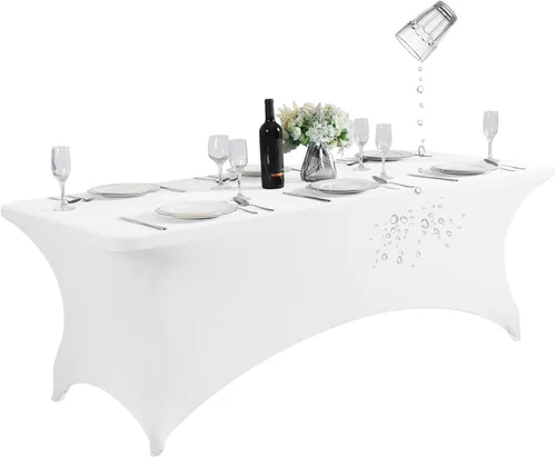 Miniatura 12 de SuperO - Paquete de 2 manteles de elastano impermeables para mesas de 6 pies, mantel elástico universal ajustable para fiestas, banquetes, bodas