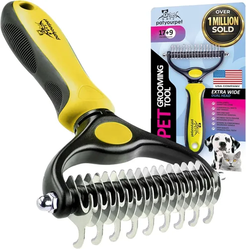 Miniatura 8 de Pat Your Pet Cepillo de deshedding – Rastrillo de doble cara para perros y gatos – Peine de desprendimiento y herramienta de desenmascaramiento