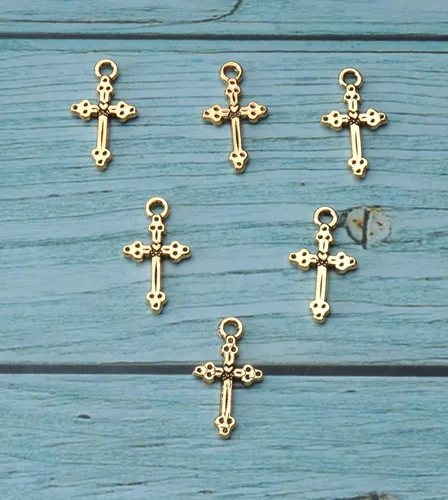Miniatura 4 de 50 colgantes vintage de crucifijo con agujero de metal religioso antiguo plateado dorado cruz a granel para fabricación de joyas, kit de bricolaje