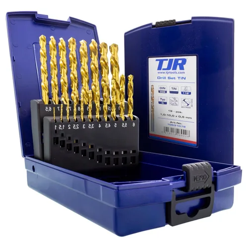 TJR® HSS TiN Juego de brocas helicoidales 19 piezas 0.039-0.394 in 0.020 in escalones autocentrantes Broca de metal DIN 338 Tipo N 118°, para acero