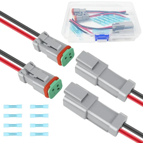 Miniatura 20 de Kit de 6 conectores Deutsch DT de 2 pines negro macho hembra arnés de cableado Deutsch Pigtail de 2 vías impermeable conector eléctrico automotriz