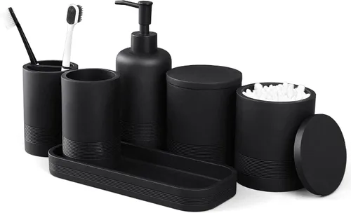 LIN CHUAN Juego de accesorios de baño de 6 piezas, juego organizador con dispensador de jabón, juego de soporte para cepillos de dientes, bandeja de