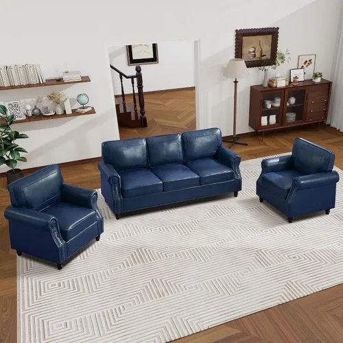 Miniatura 14 de WILLOVE Sofás de Cuero Sintético de 79'' para Sala de Estar, Sofás Modernos de Mediados de Siglo con Brazos Curvos y Ribete de Tachuelas