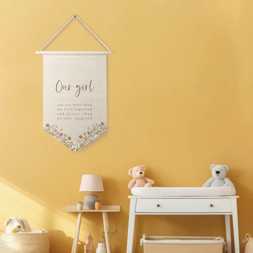 Miniatura 5 de Qpenm Decoración de habitación de niñas, pancarta colgante de lona de pared con texto en inglés «Our Girl You are More Than Our Expect», bandera