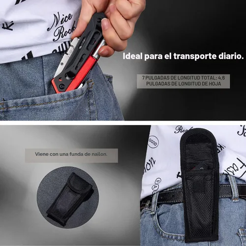 Miniatura 6 de edcfans Navaja Plegable Multiusos Cortador de Cajas con 5 Hojas de Afeitar, Navajas de Bolsillo, Destornillador, Sierra, Diseño con Seguro, Clip
