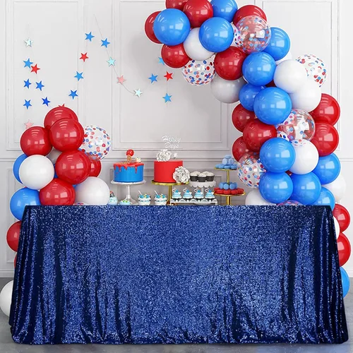Miniatura 34 de SquarePie Mantel de lentejuelas de 60 x 102 pulgadas, azul bebé brillante, mantel de mesa para bodas y fiestas