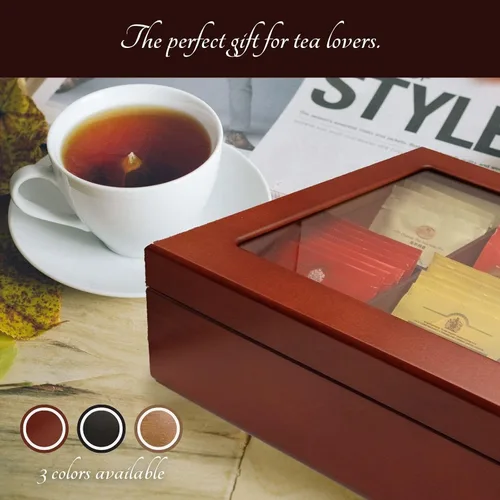 Miniatura 8 de BJOYFUL&LOVED BJL Organizador de bolsitas de té, caja de té de madera con 8 compartimentos, soporte de gran capacidad para almacenamiento, Negro