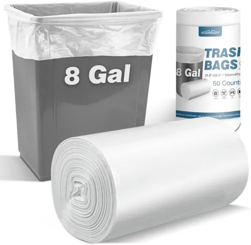 Charmount Bolsas de basura de 8 galones, 50 bolsas de basura medianas para baño, cocina, oficina, transparentes, sin perfume