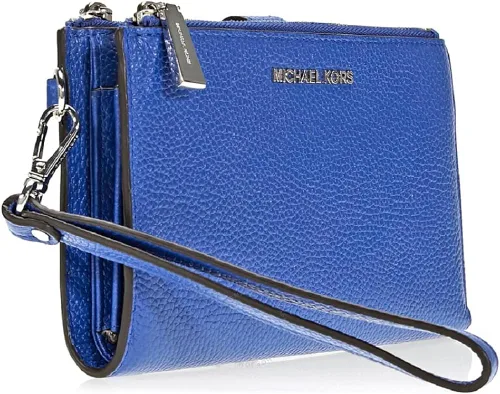 Miniatura 2 de Michael Kors Adele Doble -cremallera Cuero Teléfono Pulsera En Vintage Azul Cartera Nuevo
