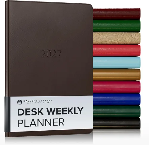 Miniatura 173 de Gallery Leather Agenda semanal y mensual grande 2025-2026, agenda y cuaderno con elegantes bordes de página dorados dorados, 12 meses, cactus Cactus