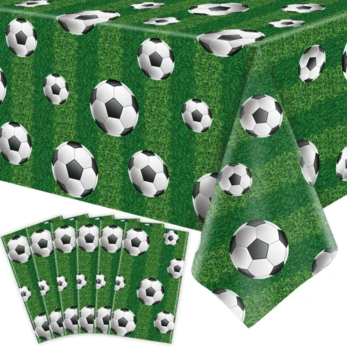 Miniatura 10 de Paquete de 4 manteles para fiesta de fútbol, manteles deportivos rectangulares de plástico, fundas de mesa para fiestas temáticas deportivas