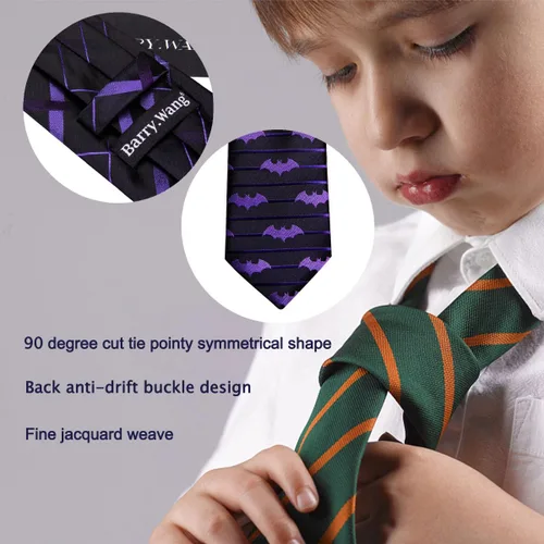 Miniatura 53 de Barry.Wang Corbata de niño regular seda tejida rayas sólido lazo bolsillo cuadrado