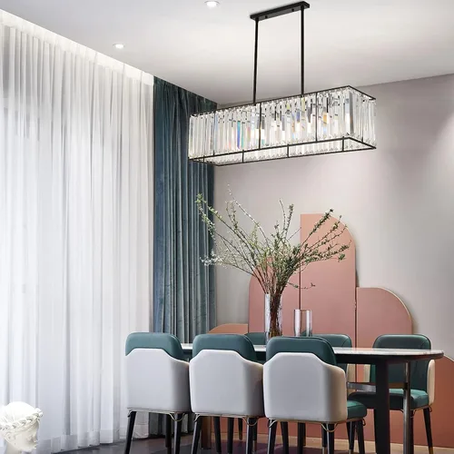 Miniatura 8 de AngelcityCC Candelabro rectangular de cristal moderno de lujo con 4 luces para techo para comedor, cocina, isla de 33.5 pulgadas