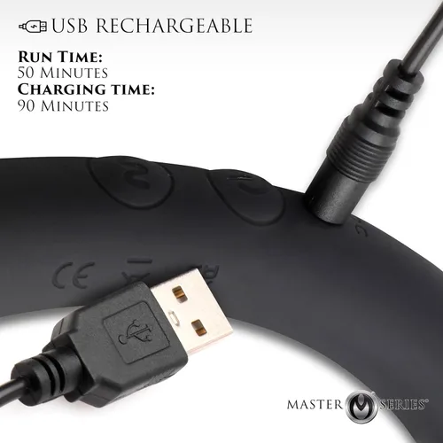 Miniatura 4 de MASTER SERIES Consolador de doble extremo 10X Vibra-Crescent fabricado con silicona de primera calidad para hombres, mujeres y parejas. Punto G