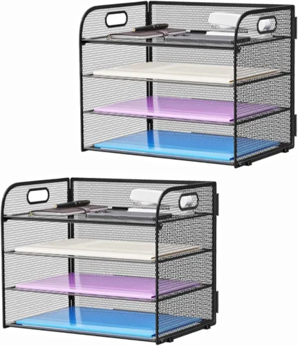 Miniatura 10 de Marbrasse Organizador de Papel de 4 Niveles Bandeja para Cartas - Organizador de Archivos de Escritorio de Malla con Asa, Organizador Clasificador