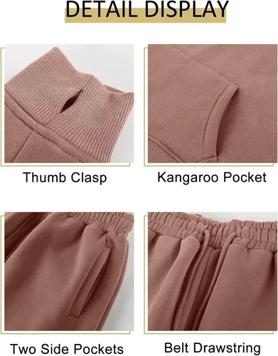 Miniatura 90 de Kissonic Conjunto deportivo de forro polar para mujer, 2 piezas, sudadera con capucha y pantalones deportivos