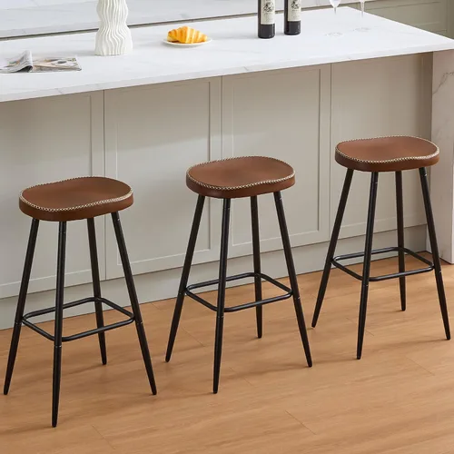 Miniatura 10 de FIRAVOE Juego de 2 Taburetes de Bar, Taburetes de Bar Modernos de 24" de Altura de Mostrador, Taburetes de Montar sin Respaldo de Cuero Sintético