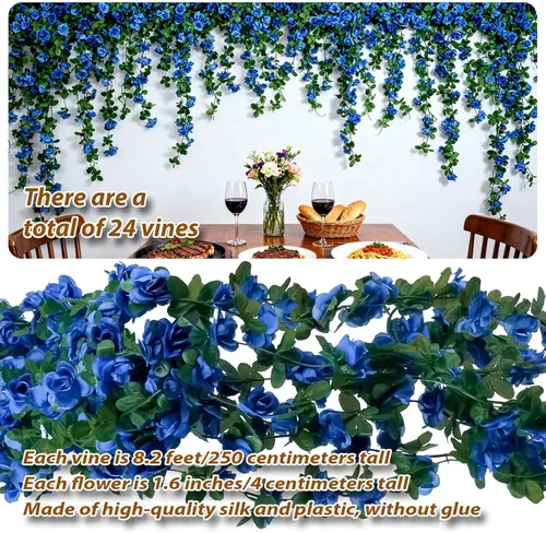 Miniatura 2 de Miracliy 5 guirnaldas de flores azules artificiales de 41 pies, guirnalda floral de primavera falsa para telón de fondo de pared de flores, boda