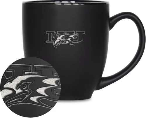Miniatura 433 de Rico Industries - Taza de cerámica mate negra con grabado láser estándar de 15oz para NCAA (escuelas T & U) - Para bebidas calientes o frías