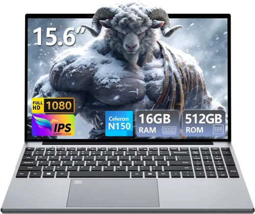 Portátil para juegos, Twin Lake N150 (hasta 3.6 GHz), tapa superior de 15.6 pulgadas con 16 GB DDR4 512 GB SSD, huella digital KB retroiluminada,