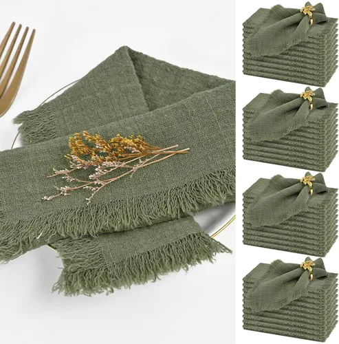 Miniatura 13 de Paquete de 40 servilletas de tela azul polvoriento, servilletas de lino de algodón a granel de 16.5 x 16.5 pulgadas hechas a mano con flecos