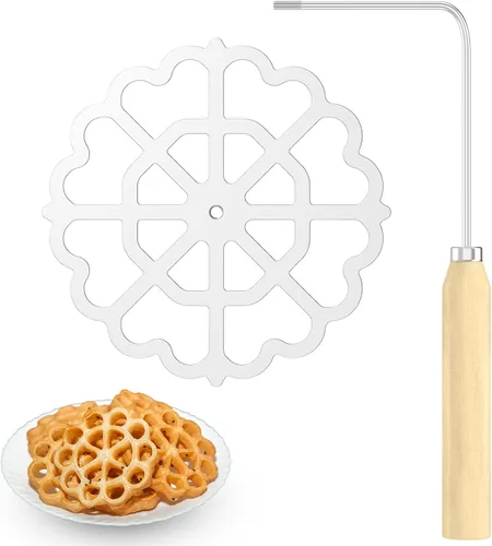 Molde para bunuelos con mango de madera, molde de aluminio para hacer galletas, rosetón desmontable, herramienta de bunuelos para galletas, molde 2