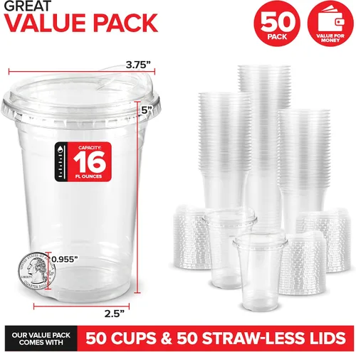 Miniatura 2 de Vasos de plástico transparente de 16 onzas con tapas desechables, taza Togo con tapa para sorber sin popote para batidos, café helado, limonada