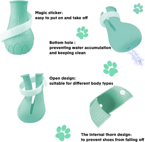 Miniatura 4 de Cubiertas de garras de gato, zapatos antiarañazos, protectores de patas de silicona ajustables para aseo y baño, evita arañazos (verde)
