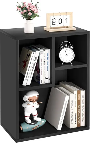 Miniatura 28 de VECELO Estantería para niños, 2 en 1 con estantes y 3 cubos de diferentes tamaños, organizador de madera para almacenamiento de juguetes para Blanco