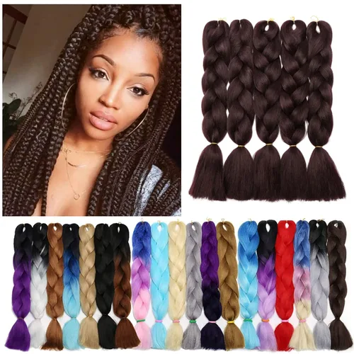 Miniatura 65 de Benehair Extensiones de cabello trenzado ombré de 24 pulgadas, 1 paquete de extensiones de cabello trenzado jumbo de alta temperatura, cabello