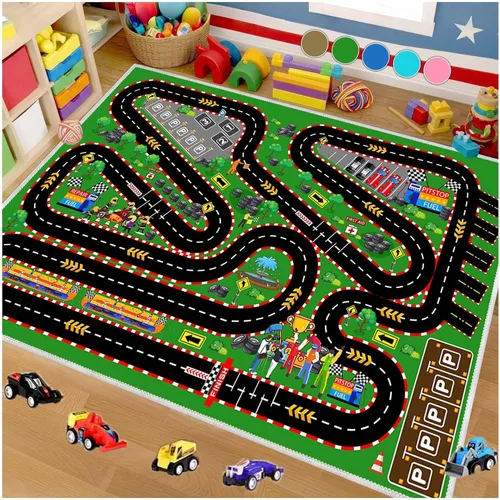 Miniatura 12 de Alfombra de coche para niños para autos de juguete, alfombra de pista de carreras, alfombra de carretera para sala de juegos, aula, habitación