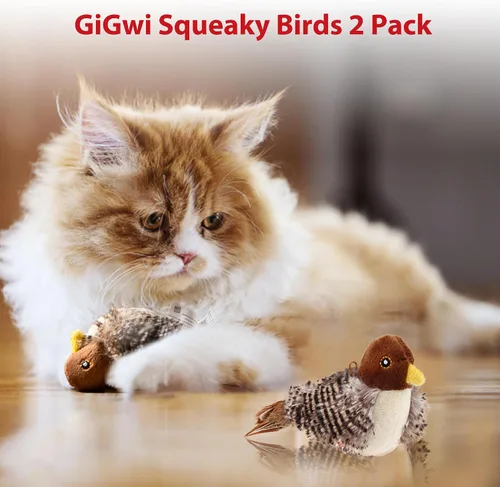 Miniatura 2 de Gigwi Juguetes interactivos para gatos con sonido de chirrido, pack de 2, juguetes para pájaros con chirridos estimulantes que hacen ruido, juguete