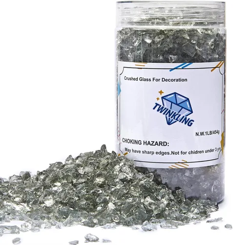 Miniatura 15 de TWINKLING Grava de vidrio de alto brillo con destellos, vidrio roto, chips de gemas de fuego, vidrio triturado para chimenea, manualidades