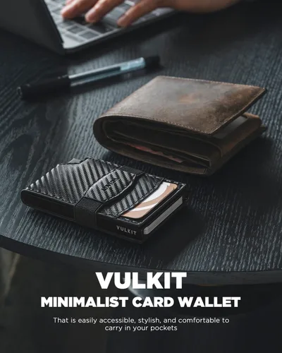 Miniatura 5 de VULKIT Billetera desplegable para tarjetas con correa de dinero, bolsillo frontal de cuero, con ventana de identificación, bloqueo RFID, funda