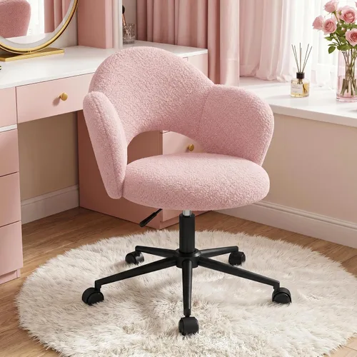 Miniatura 12 de Homkdom - Silla de escritorio con ruedas, 3.94 pulgadas de grosor, cómoda silla de tocador de pétalos, silla giratoria sin brazos con respaldo