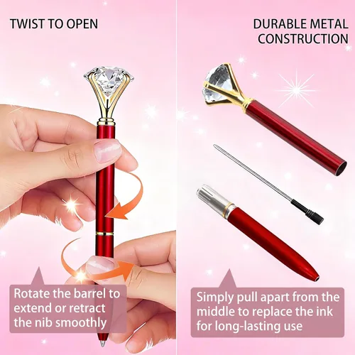 Miniatura 4 de Personalizado 20 Piezas Big Diamond Pen Rhinestones Crystal Metal Bolígrafo Promocional Tinta Negra