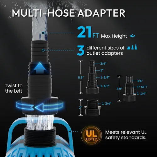 Miniatura 4 de Bomba de agua sumergible de 4000 GPH: bomba de estanque ultra silenciosa de 350 W, elevación máxima de 21 pies, ideal para estanques, cascadas