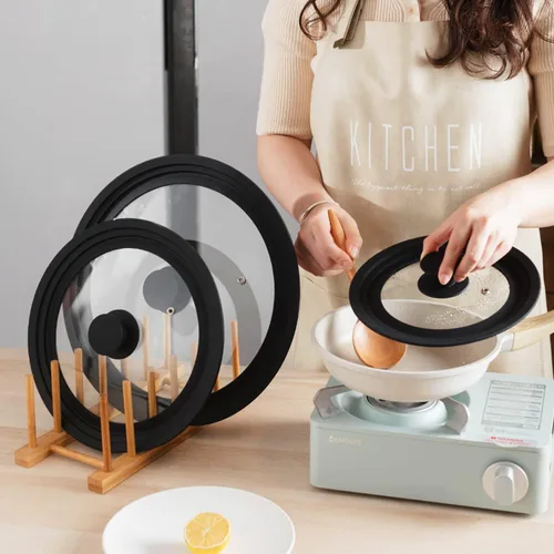 Miniatura 6 de Tapa universal para olla, tapa de sartén para utensilios de cocina de 7, 8 y 9 pulgadas, vidrio templado con borde y mango de silicona resistente al