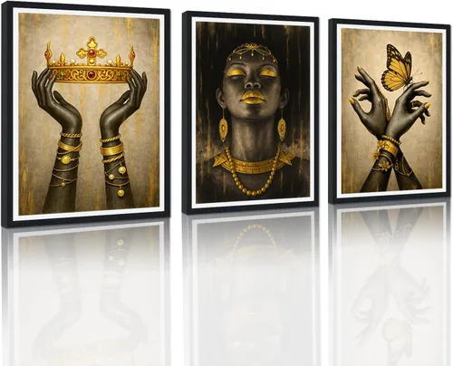 Miniatura 38 de MAMAGO Lienzo decorativo para pared, pintura de belleza dorada y negra, fotos de mujeres africanas, hermosos pósteres de mujer negra, impresiones