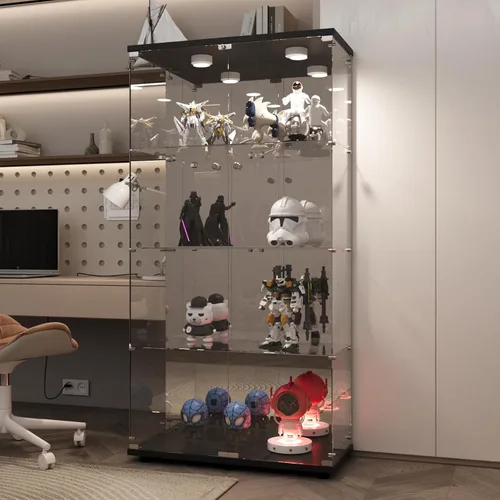 Miniatura 28 de LFT HUIMEI2Y Vitrina de cristal con puerta y cerradura, gabinete Curio de 4 niveles para coleccionables, figuras, vino, vitrina de vidrio templado