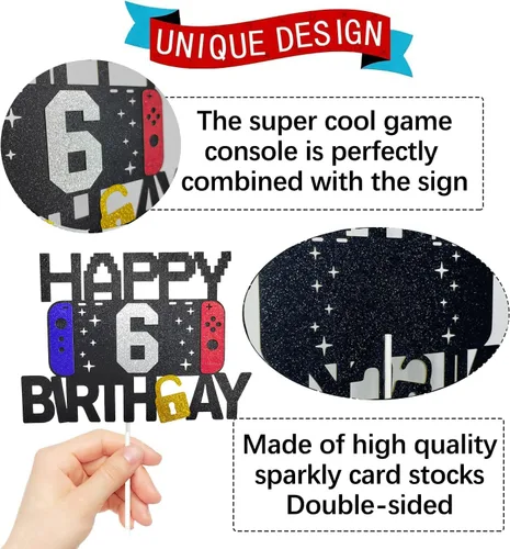 Miniatura 3 de Decoración de pastel de videojuegos de feliz 6º cumpleaños para niños y niñas de 6 años, decoración de fiesta de cumpleaños de nivel 6