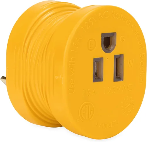 Miniatura 5 de Adaptador eléctrico Camco PowerGrip 30AM/15AF para cámper y caravana, cuenta con conexiones macho de 30 amperios y hembra de 15 amperios, diseñado