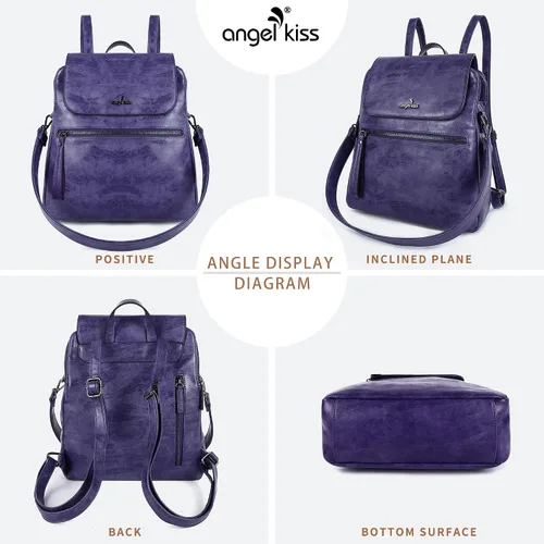 Miniatura 5 de Angel Kiss Backpack Purse for Women Casual Fashion Vegan Leather Shoulder Bag Ladies Zipper Magnetic Flap Backpack