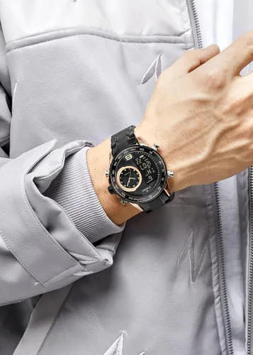 Miniatura 3 de NAVIFORCE Reloj para hombre, reloj de cuarzo digital de doble pantalla, multifuncional, de acero inoxidable
